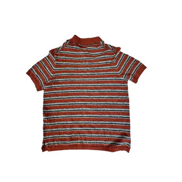 AllSaints Men's Stafford SS Polo Shirt Red/Grey Stripes Wool Alpaca Blend S - Picture 2 of 7